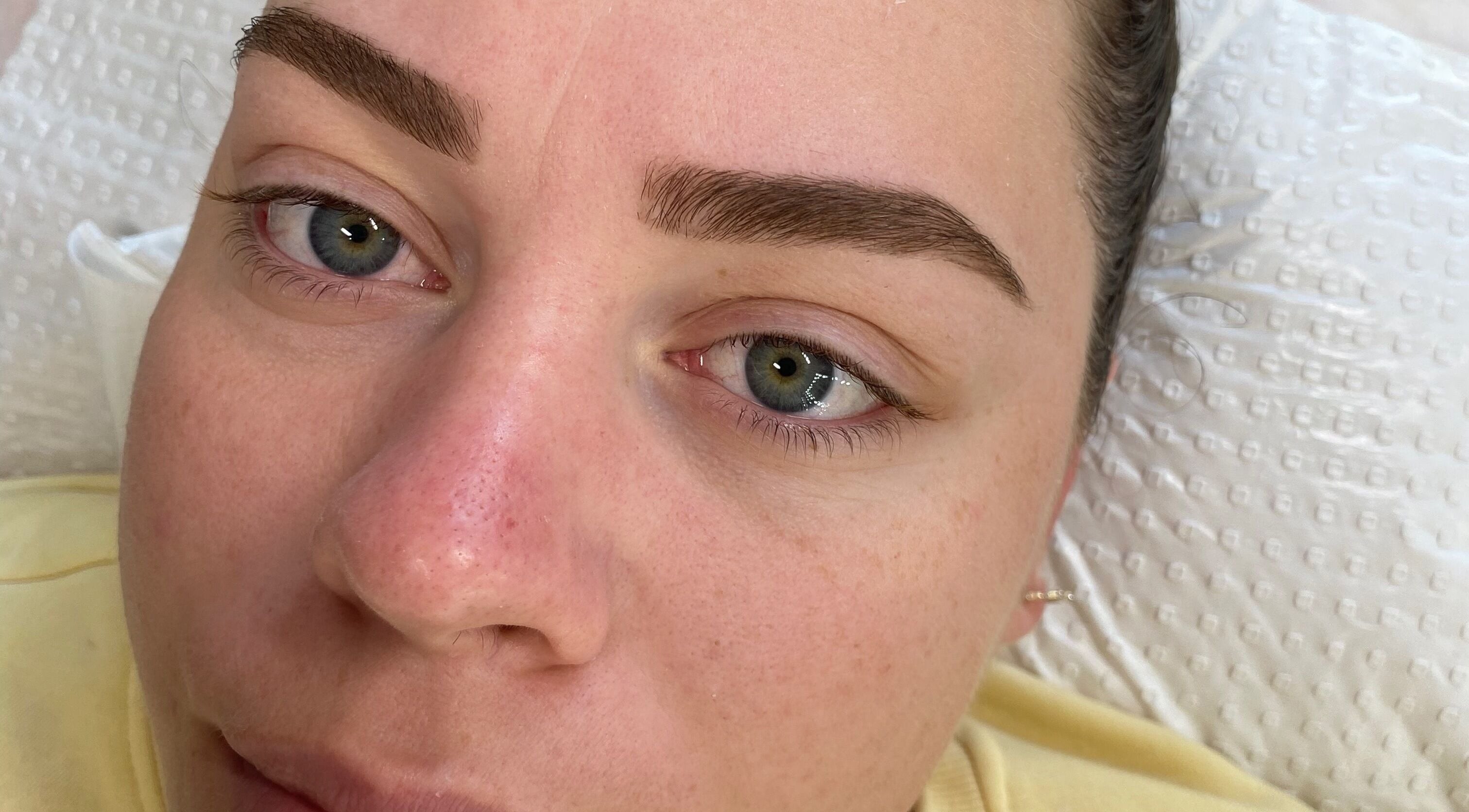 Close-up of perfectly shaped eyebrows at Be Glamorous Studio, Kallangur, Queensland, AU.