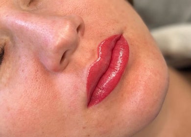 Close-up of glossy lips post-treatment at Brookelyn Beauty, Perth, Western Australia, AU.