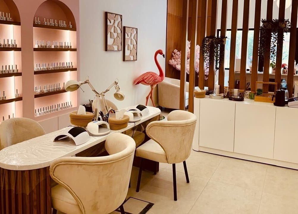 Elegant nail salon at Fab & Fancy I فاب آند فانسي, الرياض, منطقة الرياض, SA with plush seating and decor.