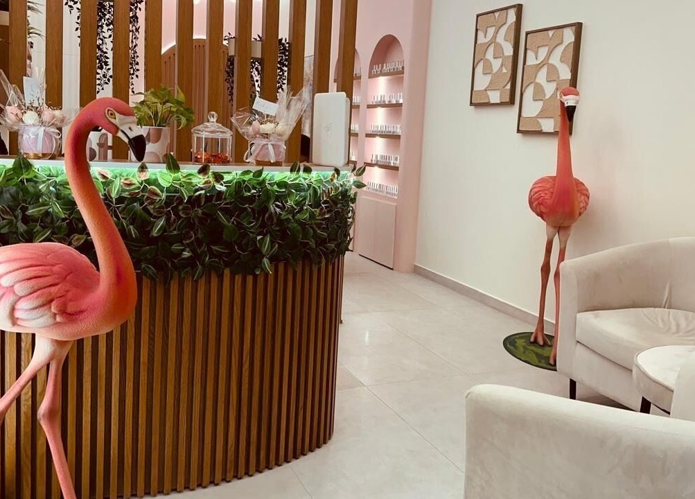 Reception area at Fab & Fancy I فاب آند فانسي, الرياض, منطقة الرياض, SA, featuring flamingo decor.