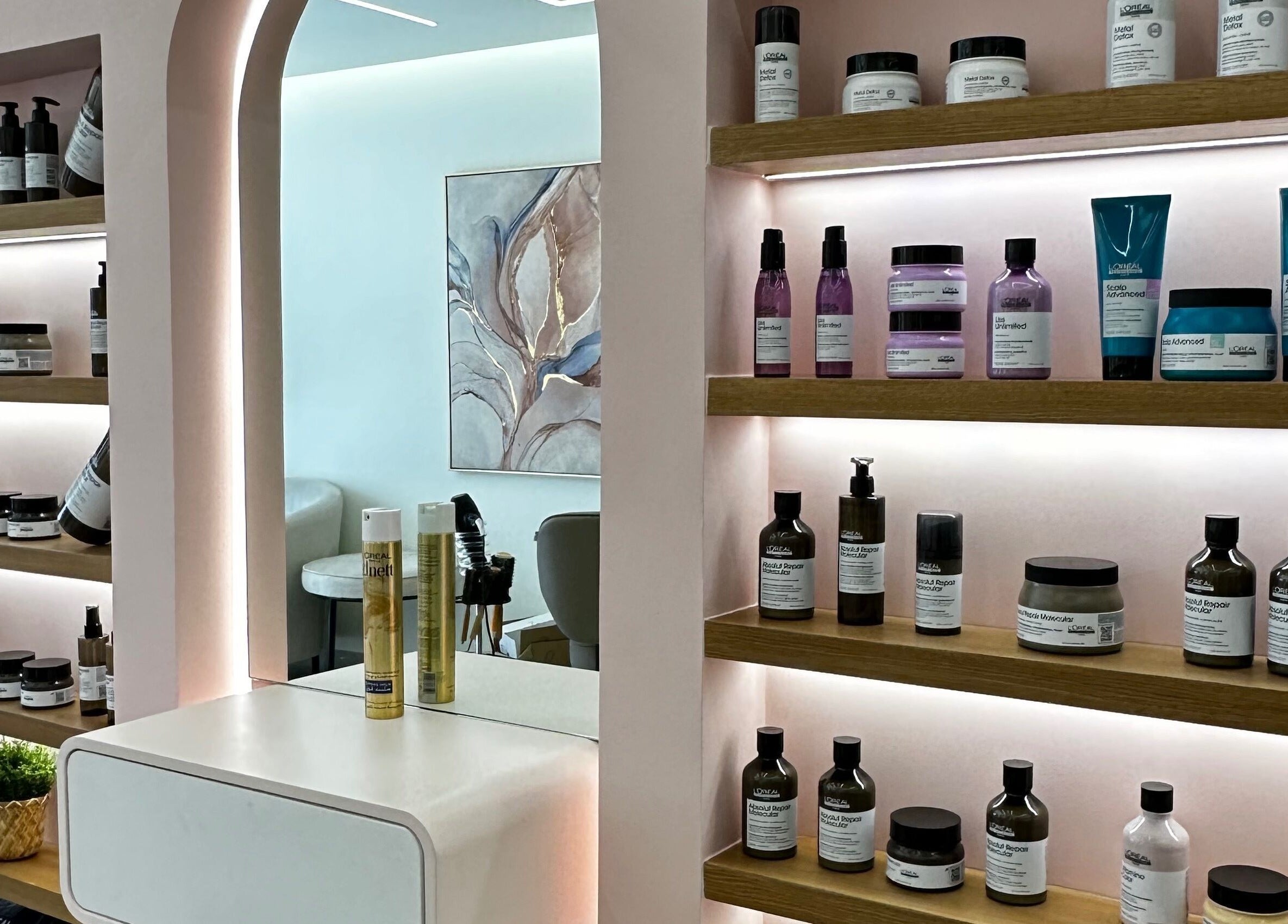 Stylish shelves with beauty products at Fab & Fancy | فاب آند فانسي, الرياض, منطقة الرياض, SA.