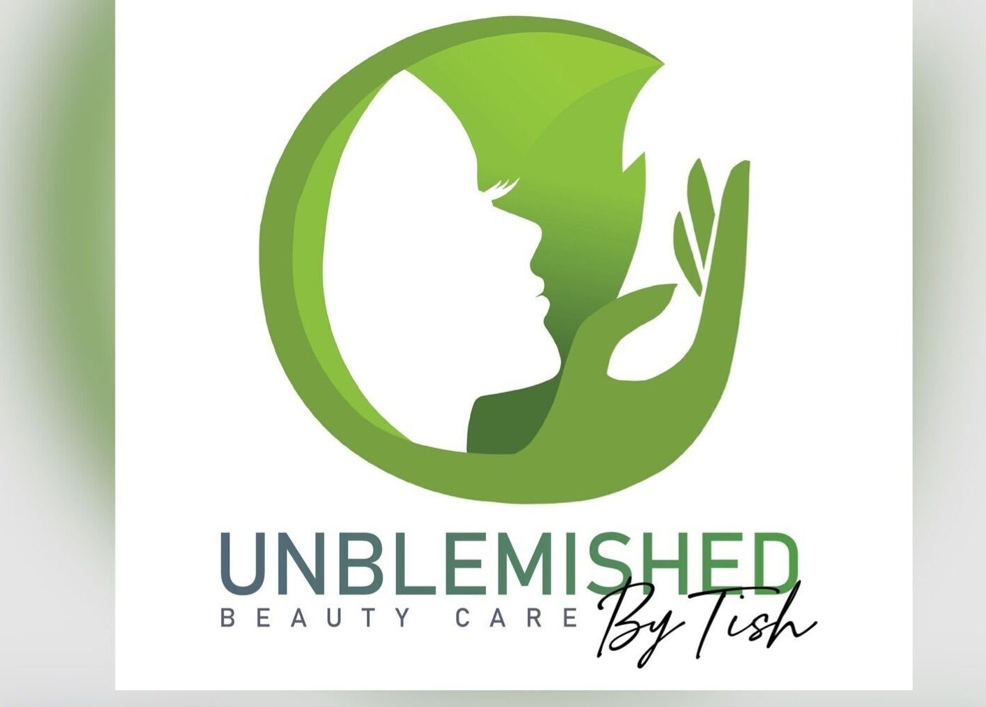Unblemished by Tish (FLORIDA) logo features a green leaf silhouette in Davie, Florida, US.