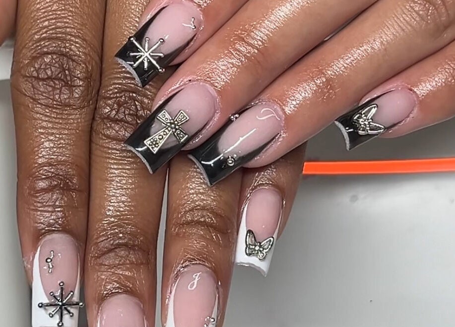 Chic nail art with metallic accents at Demi.DidThem, Port St. Lucie, Florida, US.