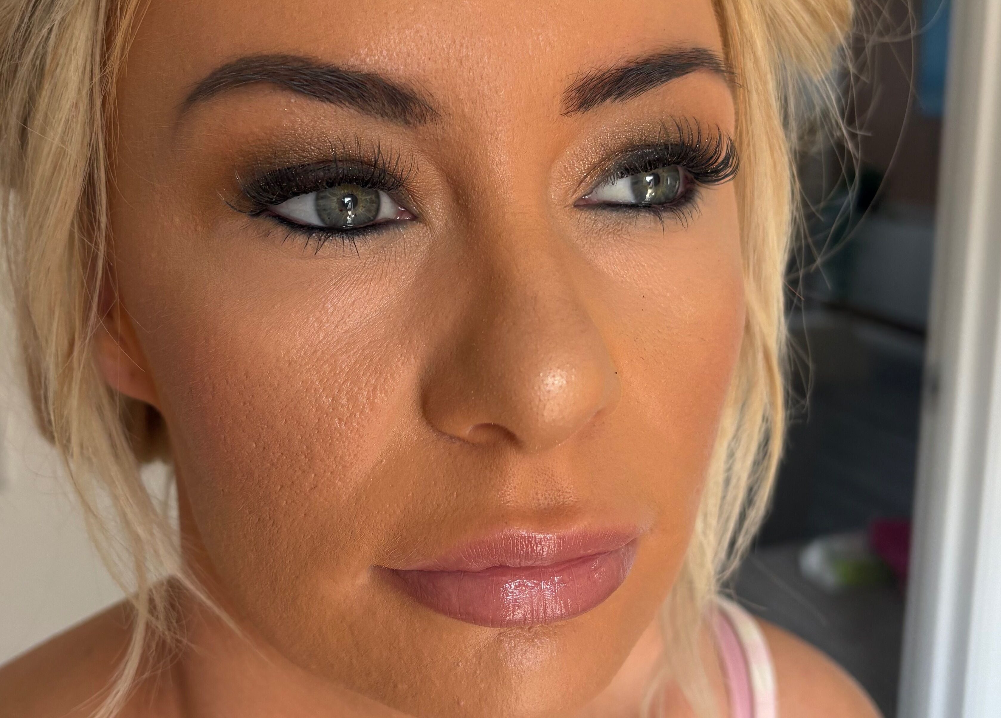 Close-up of flawless make-up at Make Up by Ellie Louisex in Litherland, England, GB.