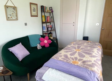 Relaxing massage room at Maple Leaf Massage Caerphilly, featuring elegant decor in Caerphilly, Wales, GB.