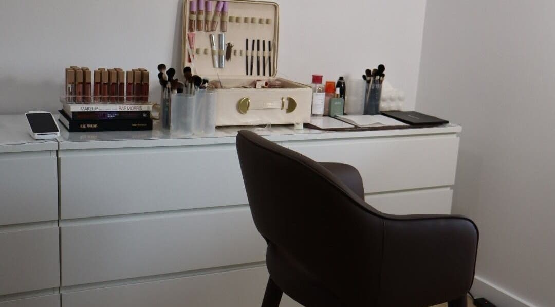 Artistry by Mariah's chic makeup corner in Royal Park, South Australia, featuring professional tools and products.