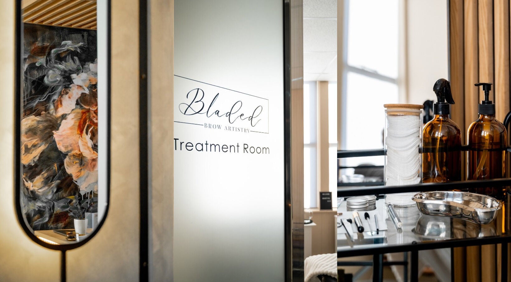 Elegant treatment room at Bladed Brow Artistry, Paarl, Western Cape, ZA, featuring a chic decor.