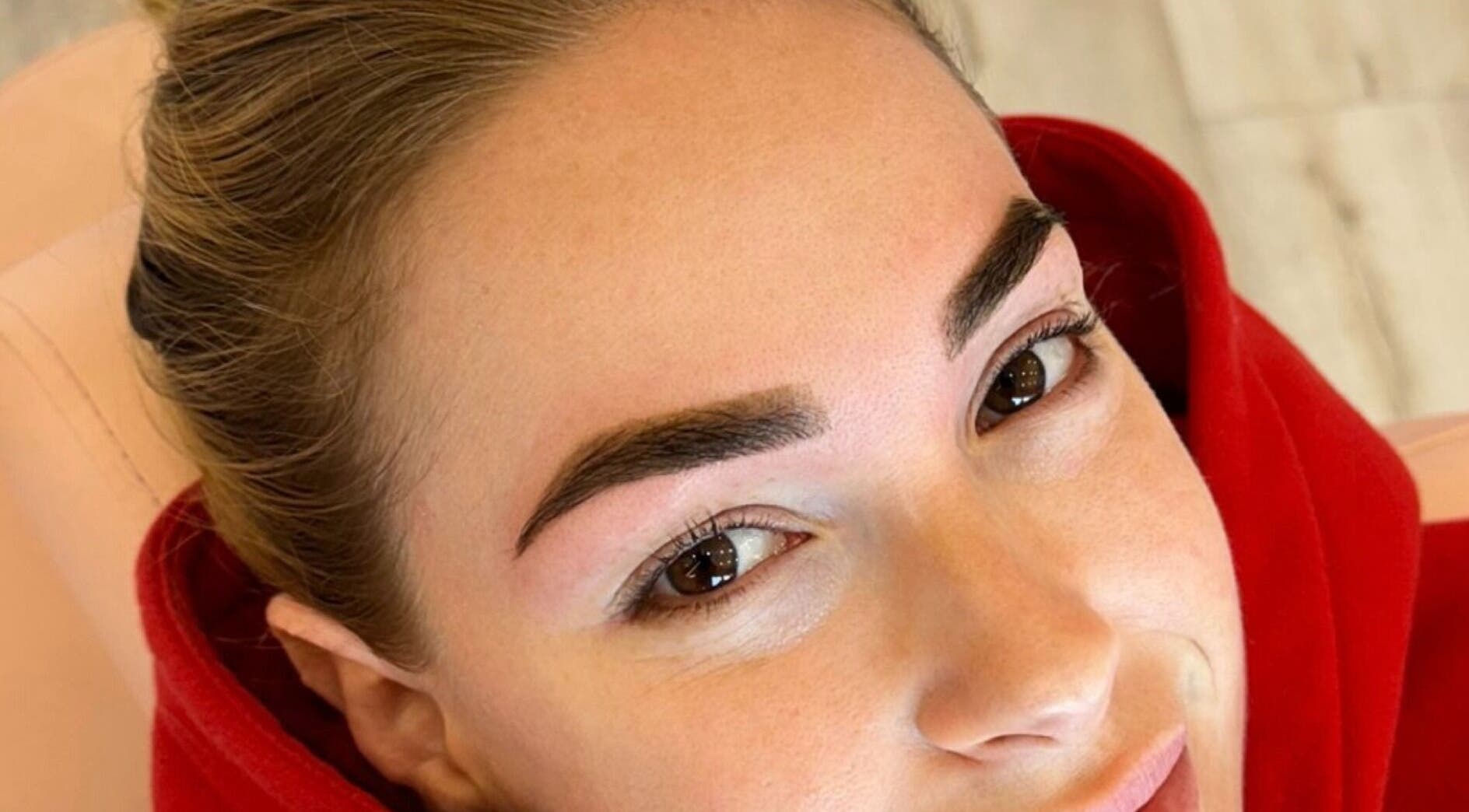 Close-up of fresh brow design at Lash Muse Sydney Previously Nat Lash & Beauty, Campsie, New South Wales, AU.