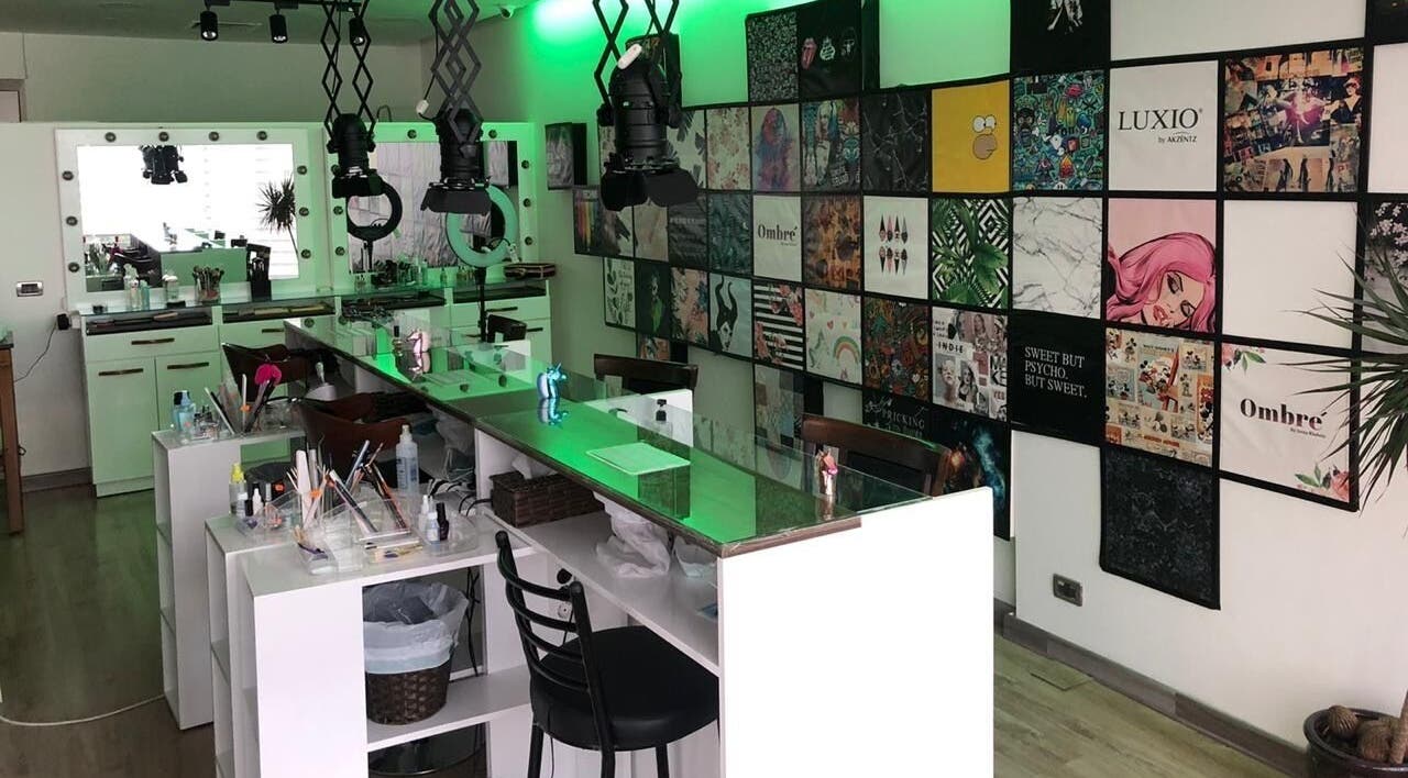 Modern beauty studio interior at OMBRE, Saida, South Governorate, LB with chic decor and nail art supplies.