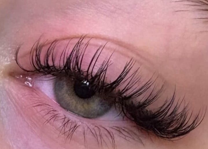 Close-up of expertly styled eyelashes at Yeg Lash Plug, Edmonton, Alberta, CA. Natural beauty enhanced.