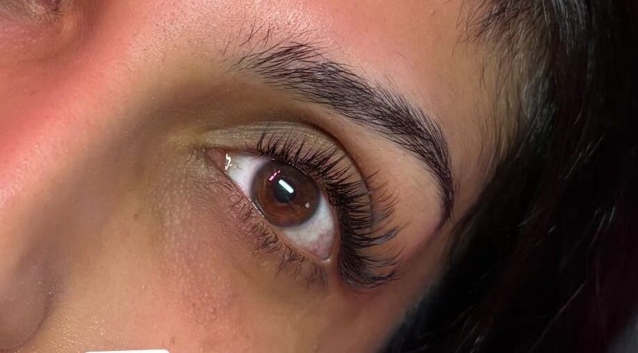 Detailed view of a beautifully styled eyelash extension at Yeg Lash Plug, Edmonton, Alberta, CA.