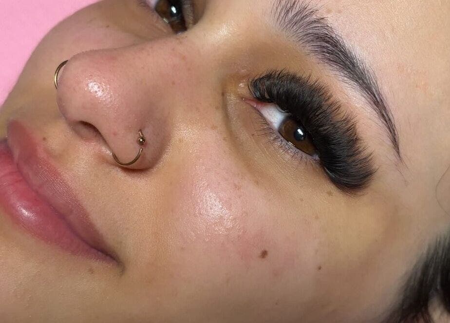 Close-up of eyelash extensions from Yeg Lash Plug in Edmonton, Alberta, CA showcasing flawless application.