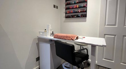 Nail care station at Mist Beauty, Southend-on-sea, England, GB with nail polish display.