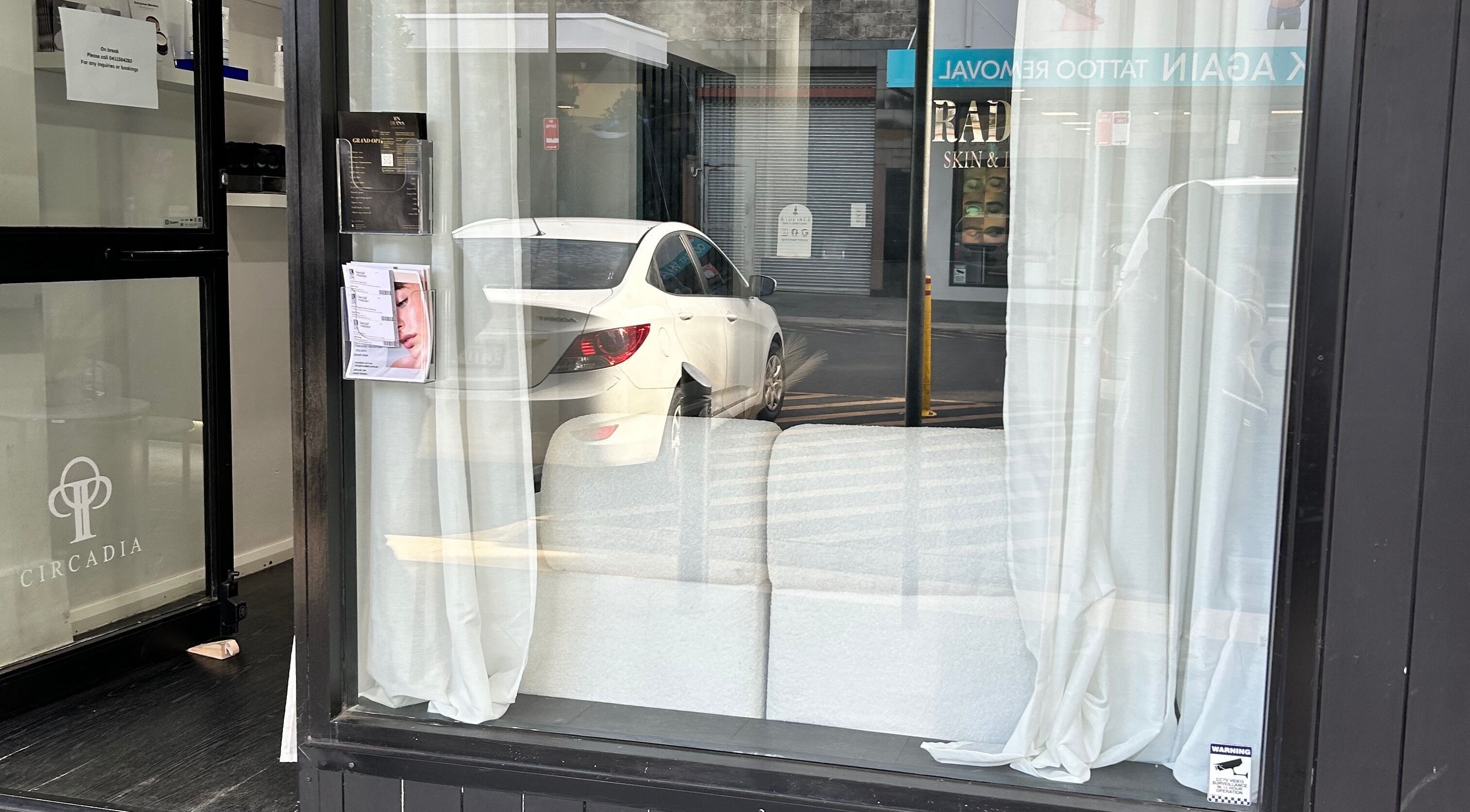 Front window view of Grace Brows & Beauty in Penrith, New South Wales, AU with sheer curtains.