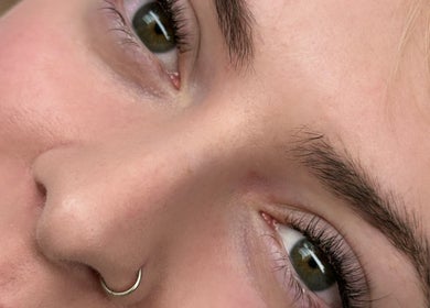 Close-up of well-groomed eyebrows at Haru Beauty (Salon base) in Wigan, England, GB.