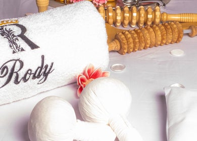 Luxurious spa items at Rody Luxury Home Spa, Dubai, Dubai, AE, showcasing tranquility and relaxation.
