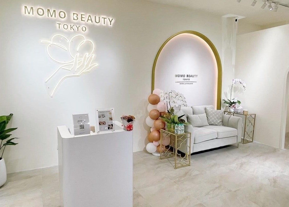 Chic interior of Momo Beauty Tokyo at Bukit Bintang, MY with plush seating and soft lighting.