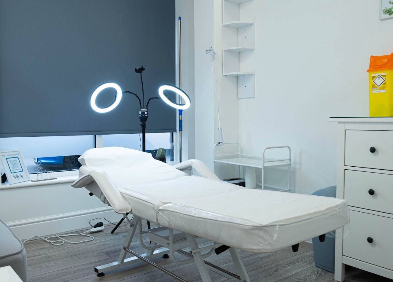 Bright treatment room at Mollie Elise Aesthetics in Chorley, England, GB, showcasing a modern, serene setup.