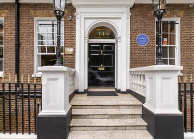 Grand entrance of Rose Beauty Clinic in London, England, GB with classic architecture.