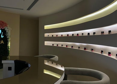 Elegant nail polish display and stylish decor at Ri Spa | ري سبا, Riyadh, Riyadh Province, SA.