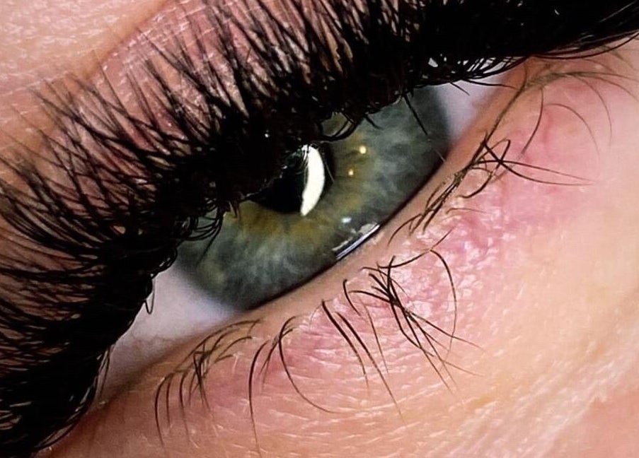 Close-up of enhanced eyelashes at T'Hairapy Studio, Kenosha, Wisconsin, US.
