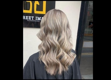 Wavy blonde hairstyle at Adele Branch Hair, Kirkintilloch, Scotland, GB.