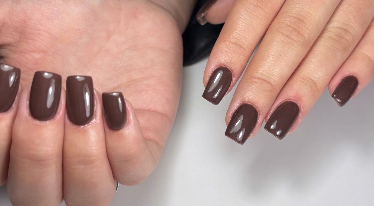 Unhas pintadas de marrom brilhante no Aura By Catarina Fernandes, Bragança, Bragança, PT.