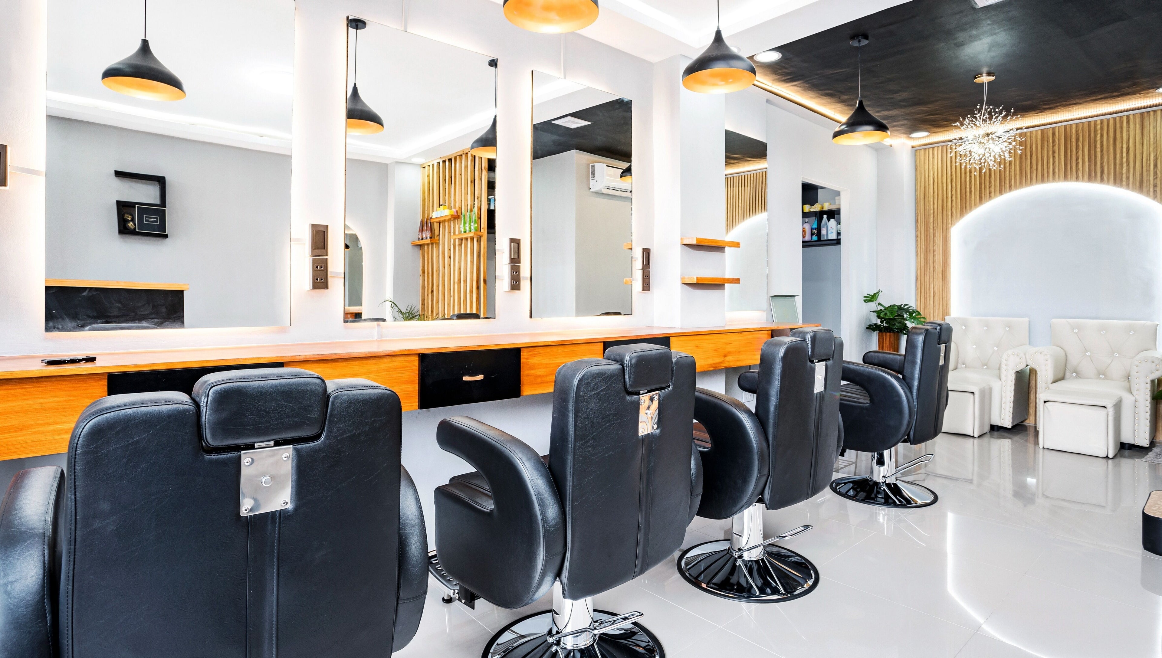 Modern interior of Slick and Dapper Barbershop and Salon Capitol in Cebu City, Central Visayas, PH.