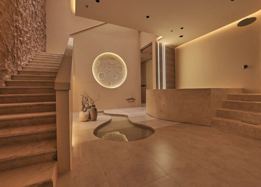 Elegant interior at Via Sand Spa | Men, Riyadh, featuring modern stairs and a serene ambiance.