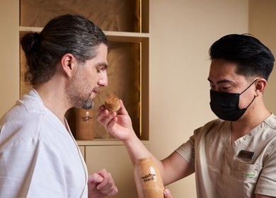 Therapist at Via Sand Spa | Men using aromatic oils in Riyadh, Riyadh Province, SA.