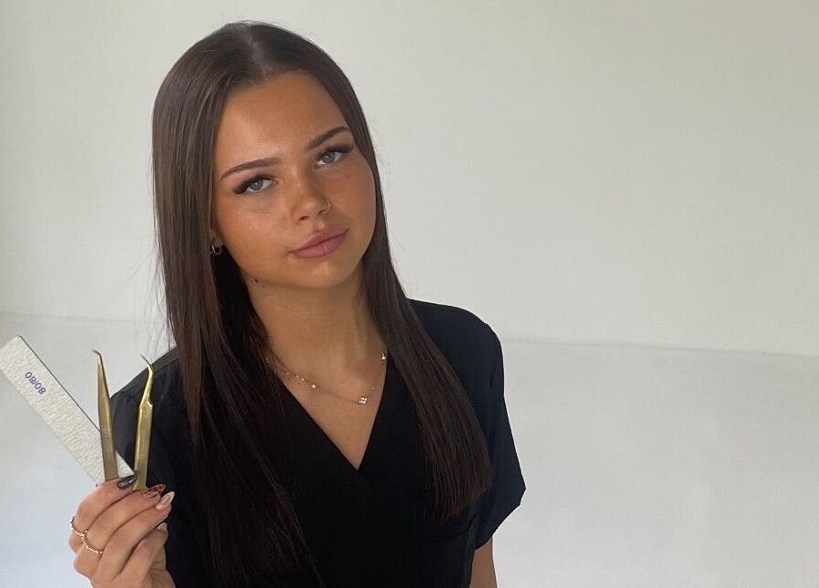 Nail technician showcasing tools at HC BEAUTY in Rossendale, England, GB.