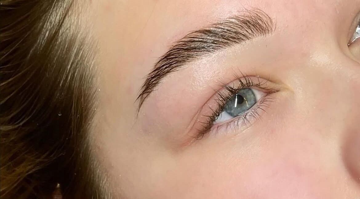 Close-up of flawlessly shaped eyebrow at HC BEAUTY, Rossendale, England, GB.