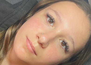 Close-up of a client's enhanced lashes at EM Beauty And Massage, Dereham, England, GB.