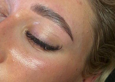 Close-up of styled eyebrow and lashes at EM Beauty And Massage, Dereham, England, GB.