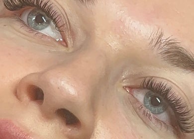 Close-up of eyelash extension at EM Beauty And Massage, Dereham, England, GB, showcasing detailed lash work.