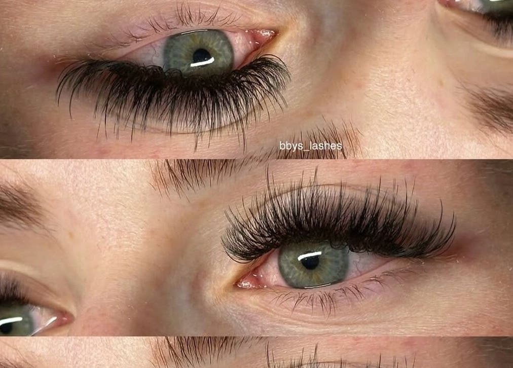 Close-up of eyelash extensions at Bbys Lashes & Nails, Sheffield, England, GB showcasing volume and style.