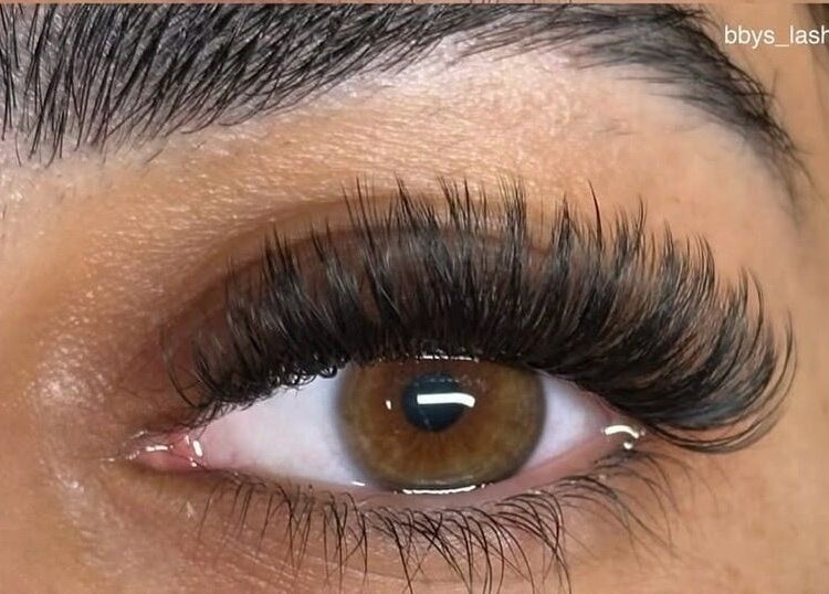 Close-up of a beautifully applied eyelash extension from Bbys Lashes & Nails, Sheffield, England, GB.