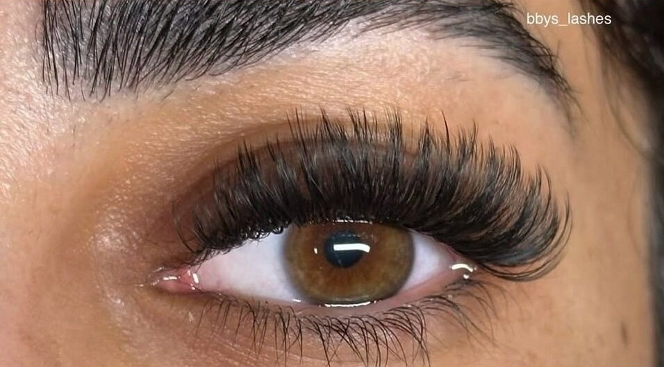 Close-up of a beautifully applied eyelash extension from Bbys Lashes & Nails, Sheffield, England, GB.