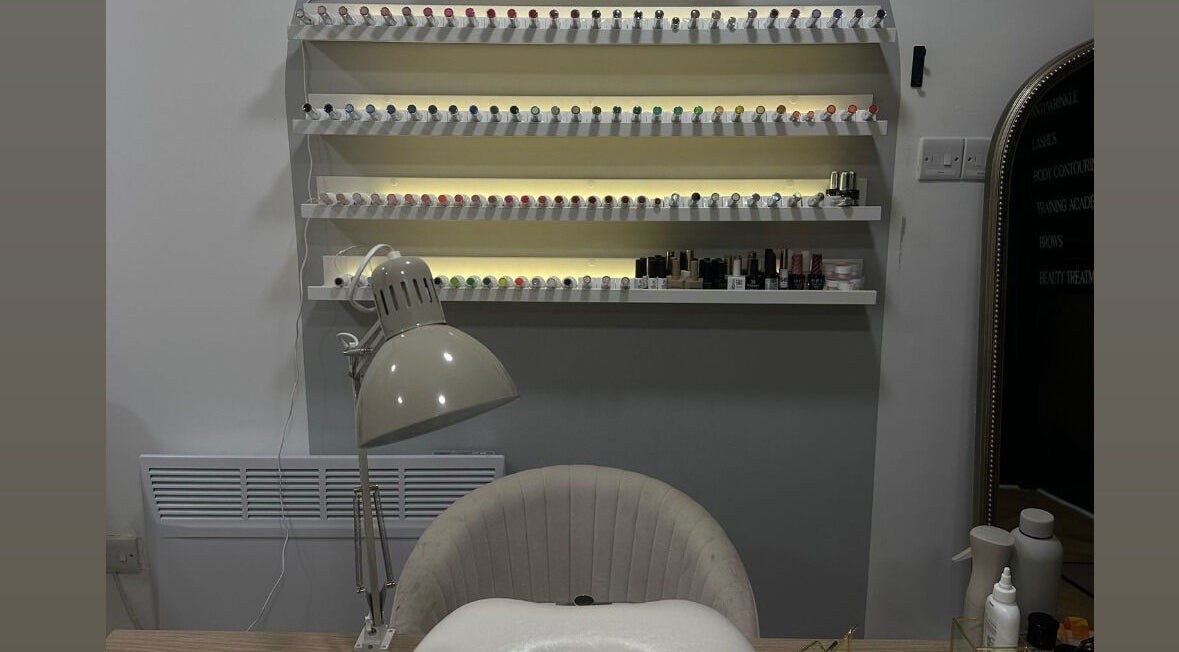Nail polish display at Nails by Amie, Crawley, England, GB, showcasing vibrant color selection.