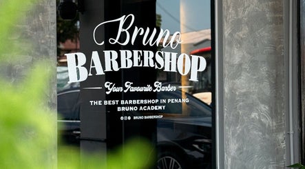 Entrance of Bruno Barbershop (1st Outlet) in George Town, Pulau Pinang, MY with stylish signage.