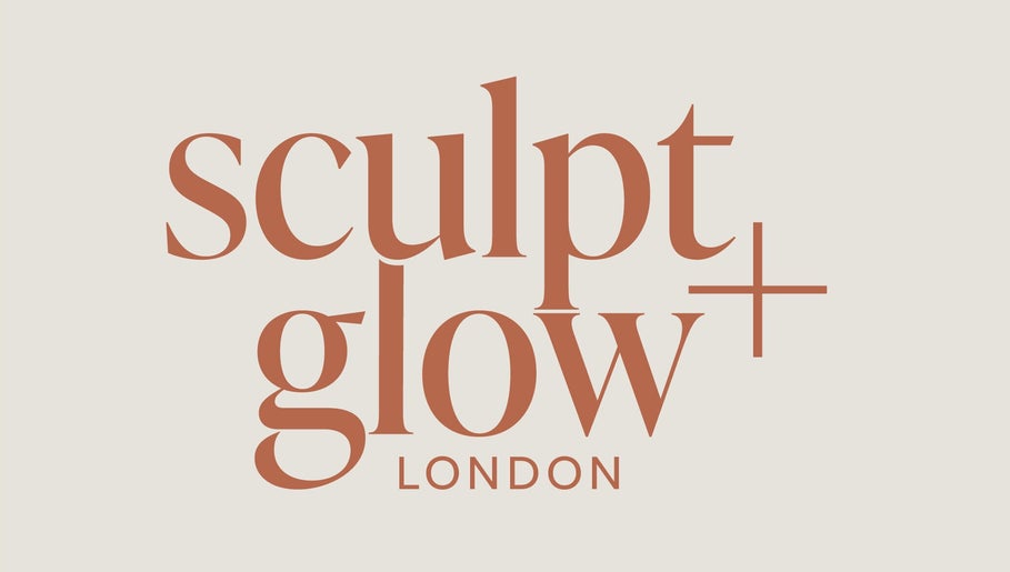 Sculpt & Glow London logo in orange font on beige background, located in London, England, GB.
