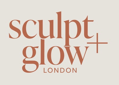 Sculpt & Glow London logo in orange font on beige background, located in London, England, GB.