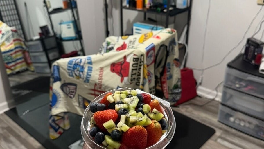 Colorful fruit bowl on stylish chair at Columbia | Sacred Diamond Groom + Well, Columbia, Tennessee, US.