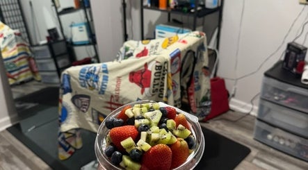 Colorful fruit bowl on stylish chair at Columbia | Sacred Diamond Groom + Well, Columbia, Tennessee, US.