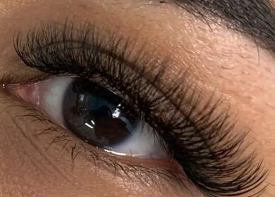 Close-up of eyelash extensions at Sleeping Beauty by Phoebe, Melbourne, Victoria, AU.
