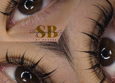 Close-up of elegant eyelash extensions at Sleeping Beauty by Phoebe, Melbourne, Victoria, AU.