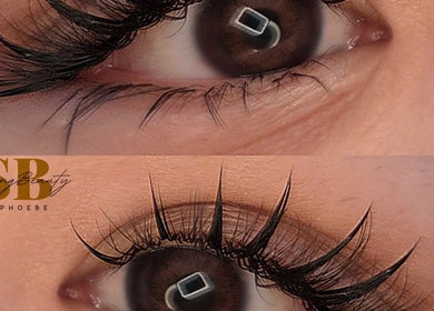 Close-up of elegant lash extensions at Sleeping Beauty by Phoebe, Melbourne, Victoria, AU.
