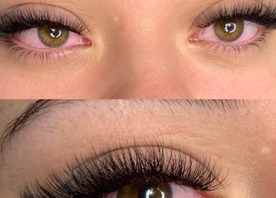 Close-up of expertly styled eyelashes at Sleeping Beauty by Phoebe, Melbourne, Victoria, AU.