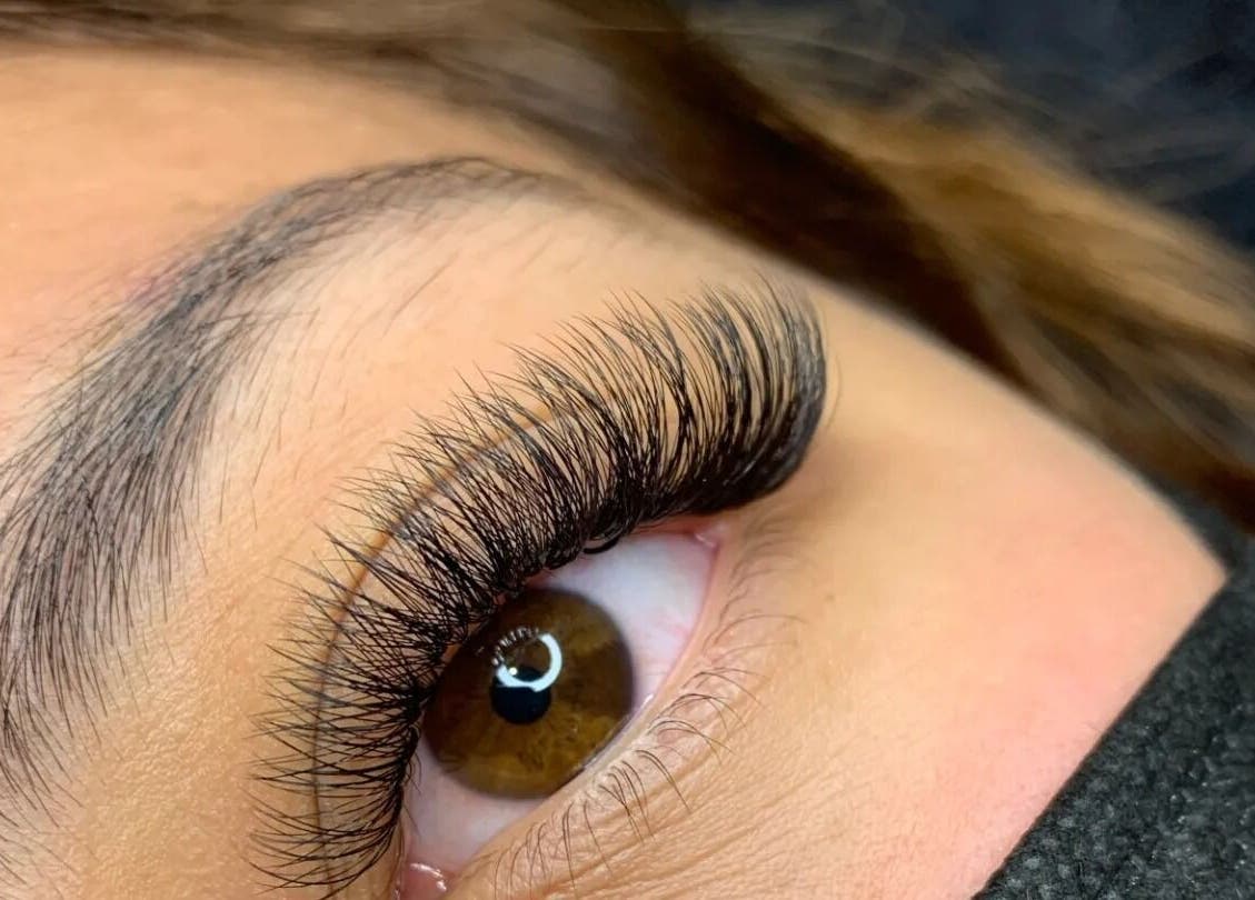 Close-up of luxury eyelash extensions at Sleeping Beauty by Phoebe, Melbourne, Victoria, AU.