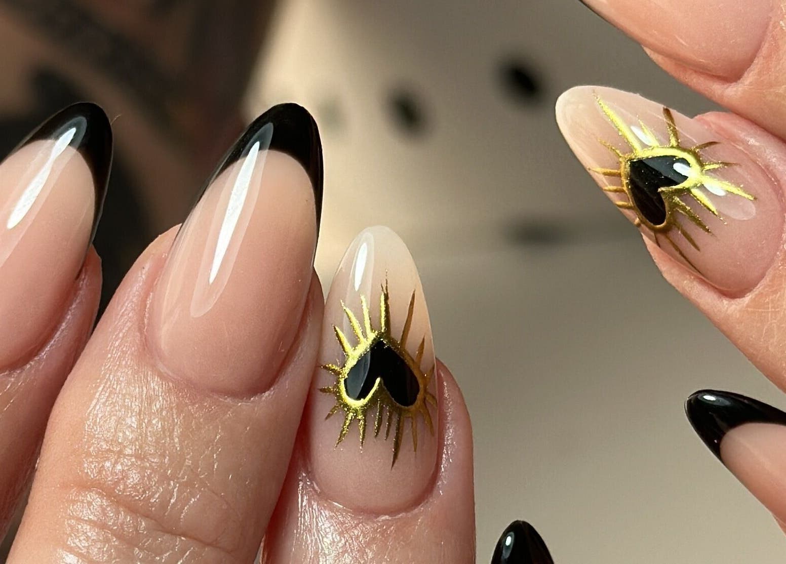 Chic black-tipped nail art at Sets by Zay, Roodepoort, Gauteng, ZA.